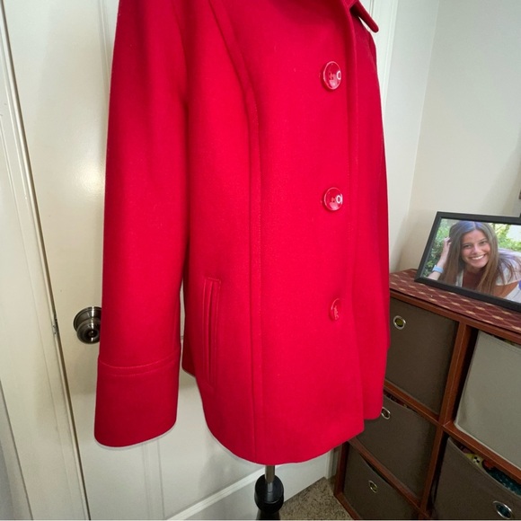 London Fog Red Wool Blend Pea Coat Single Button L - Picture 6 of 17